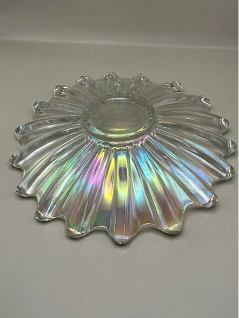 Vintage Federal Glass Celestial Bowl Clear Iridescent Carnival Glass Petal MCM